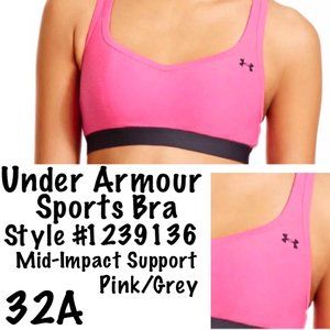 Under Armour Sports Bra Pink Gray Athletic Gym Fitness Athleisure 32A